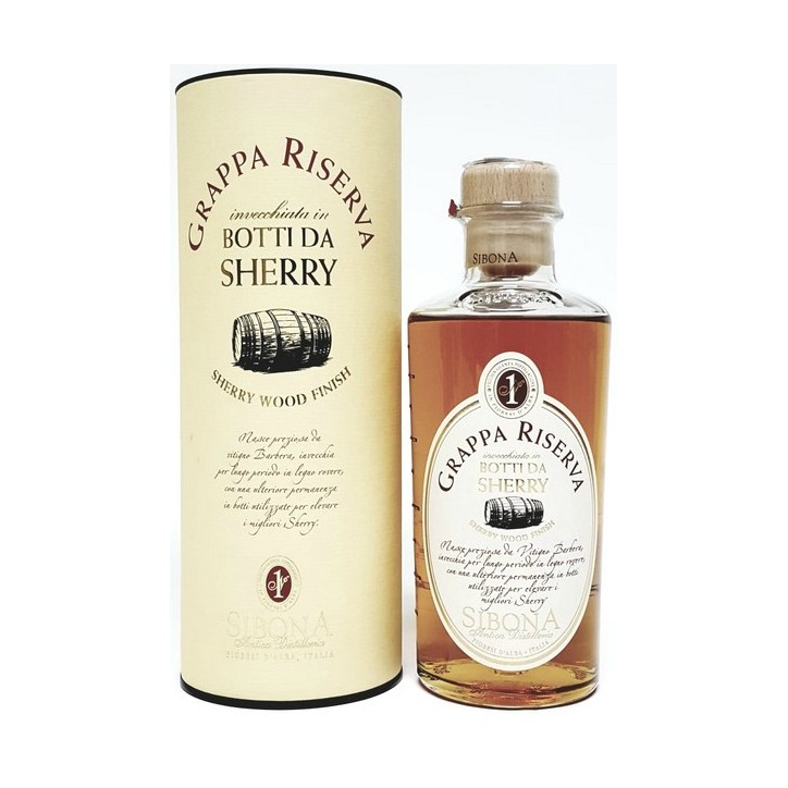Grappa Riserva invecchiata in Botti da Sherry Sibona 0,50 lt. Grappa Riserva invecchiata in Botti da Sherry Sibona 0,50 lt.